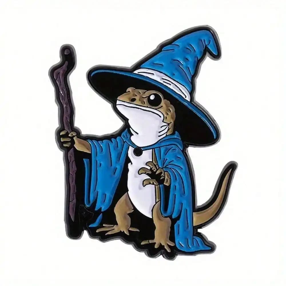 1Pc Unisex Lizard Wizard Enamel Needles - Stylish Alloy Pins for Blue Cap and Broom, Fashion Accessories for Clothes, Backpacks and Hats, Needle Collection | Humorous Design | Durable enamel