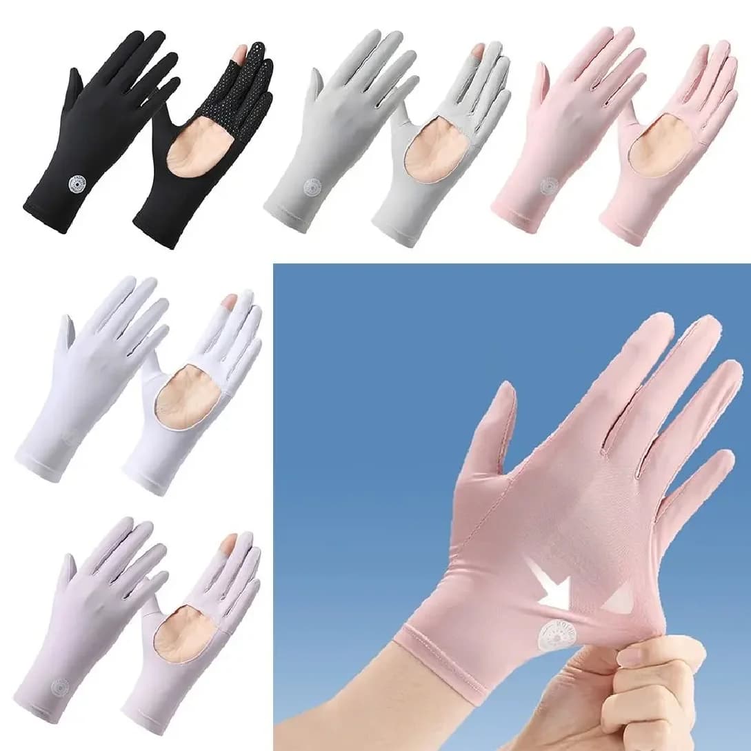 Ice silk summer gloves with UV protection, breathable, for driving, cycling and riding, sun protection, thin, five fingers