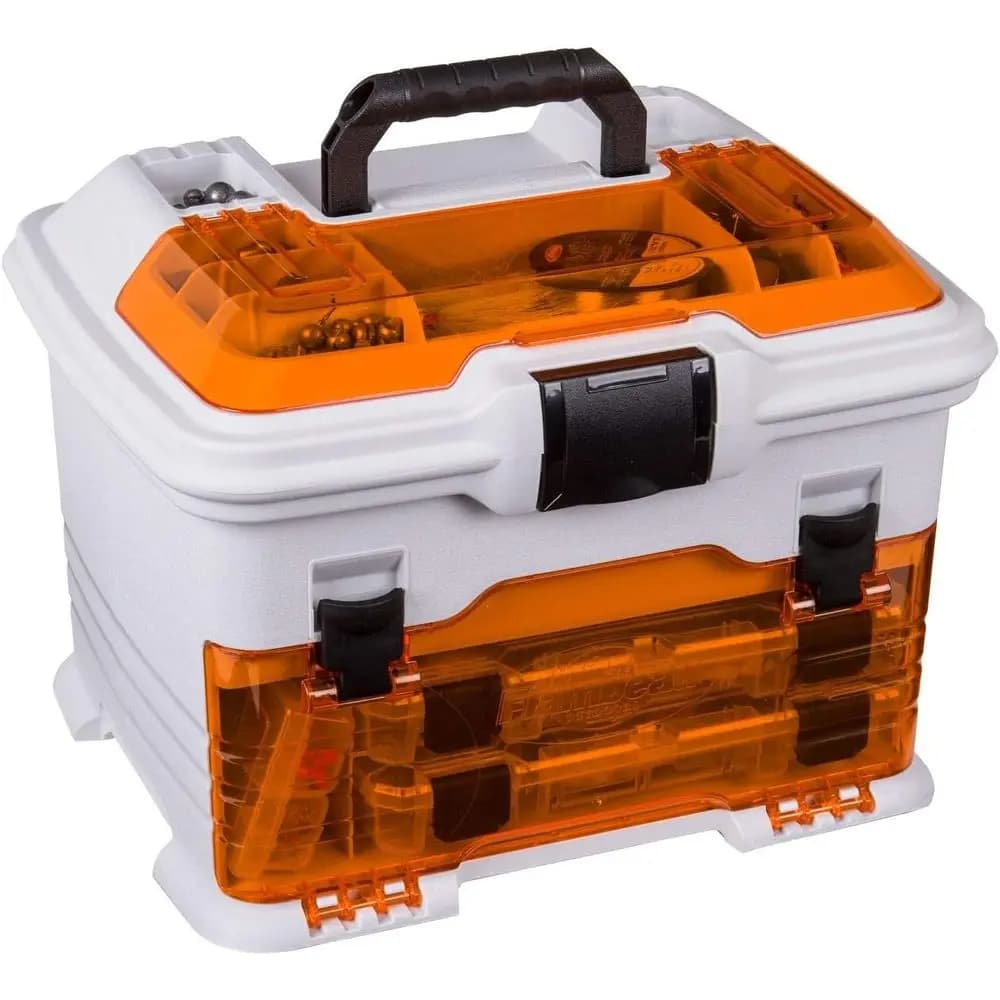 Portable fishing equipment organizer with anti-rust technology, 5 removable boxes, white/orange