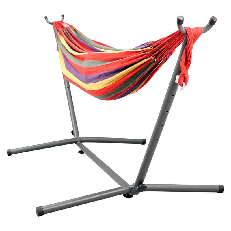 Steel Frame Hammock with Stand Heavy Duty Canvas Swing Outdoor Camping 200kg Capacity Portable Yard Chair Black Patio Furniture