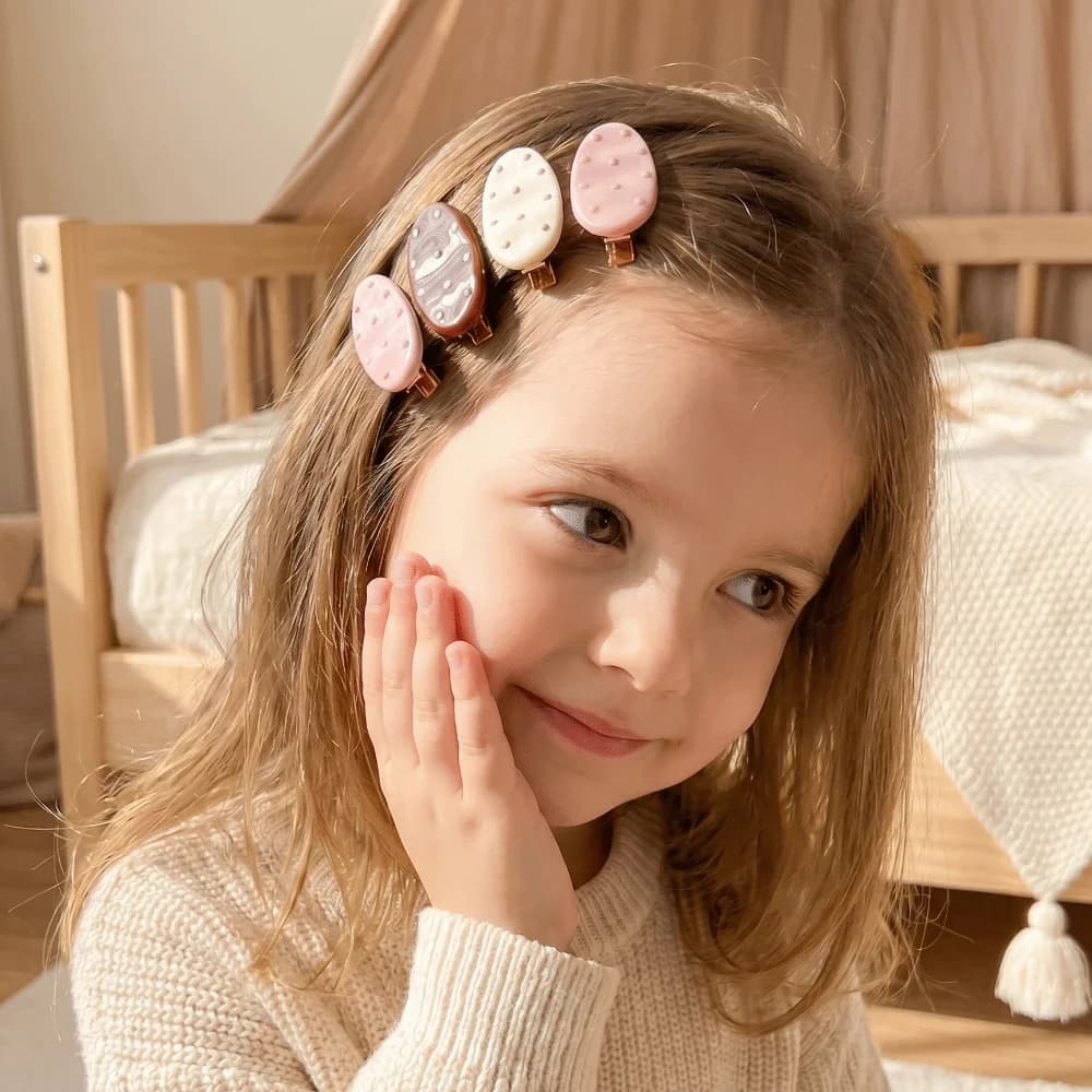 Sweet Polka Dot Hair Clips Mixed Color Fish Shape Bow Duckbill Clip Set Cute Design Bone Shape for 6PCS/SET