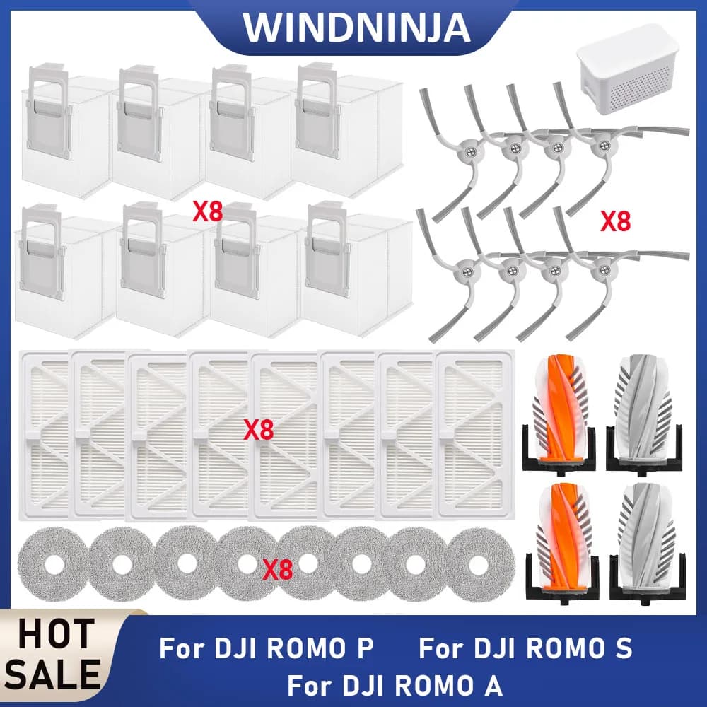 Per DJI ROMO P, DJI ROMO S, DJI ROMO A - Ricambi per Robot Aspirapolvere: Spazzola Principale, Spazzola Laterale, Filtro HEPA, Panni Lavapavimenti, Sacchetto Raccoglipolvere