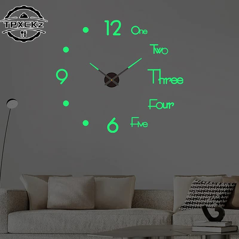 Orologio da parete 3D luminoso senza cornice in acrilico, orologio digitale fai da te, adesivi murali, orologio silenzioso per soggiorno, camera da letto, ufficio, decorazione da parete
