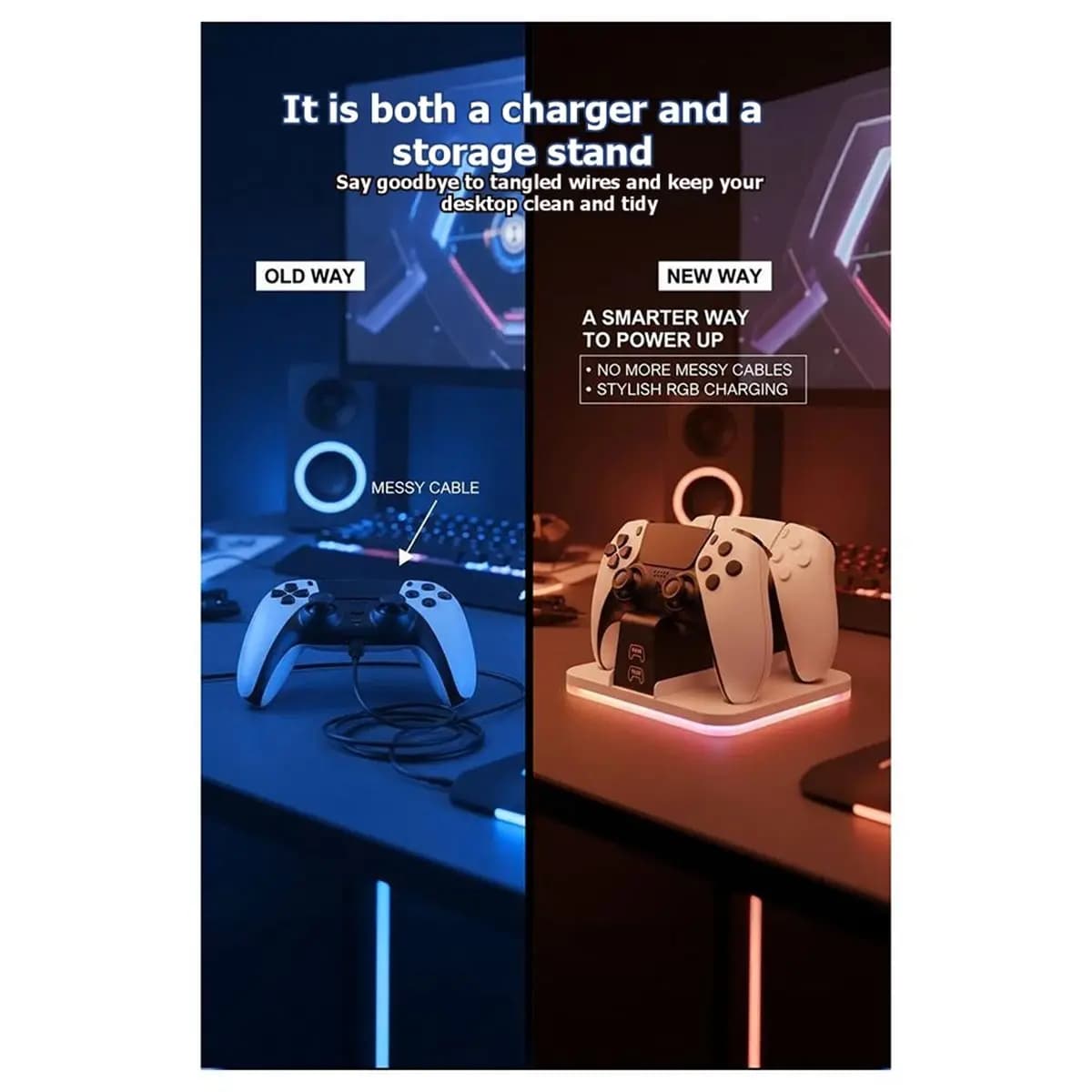 goodidea Supporto di Ricarica per Controller PS5 con Display del Livello della Batteria, Edizione Elite, Caricatore Rapido Doppio RGB PRO, Base Illuminata SLIM