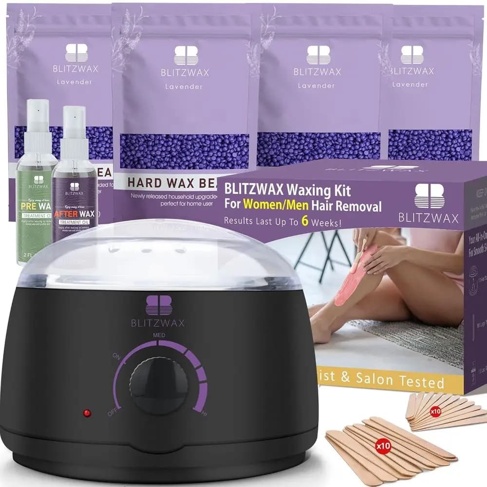 Kit Depilatorio Brasiliano e Bikini per Donne, Scaldacera, Kit per la Rimozione dei Peli di Gambe e Corpo, Adatto ai Principianti, Riscaldamento Rapido, 28