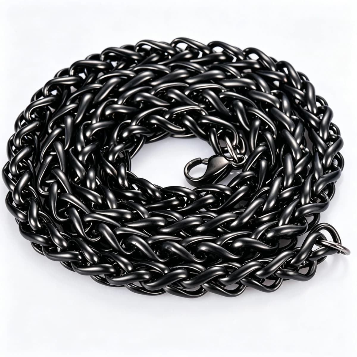 HNSP Black Stainless Steel Rope Chain Necklace For Men PVD‑Plated Waterproof Solid Twisted Chain Necklace, Fashion Jewelry Gift