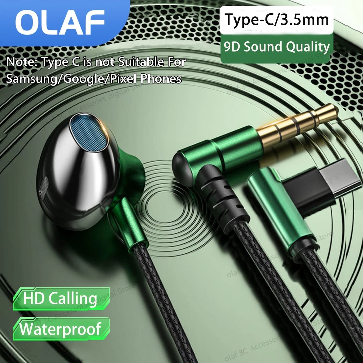 Auricolari OLAF Auricolari cablati In Ear 3.5mm/Type-C Headphones with 90 degree elbow plug with microphone Headphones Gamer Sport for mobile phones