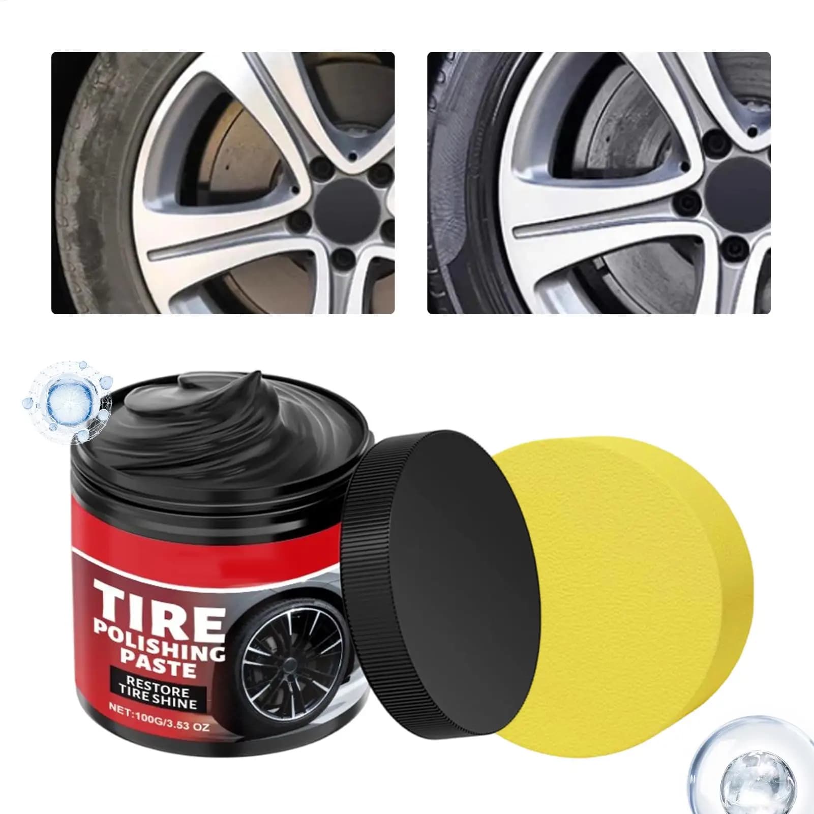 Cera per pneumatici, crema per la rigenerazione e la lucidatura di pneumatici, cera lucidante per pneumatici, pasta lucidante per parti in gomma auto, ripolitura nera.