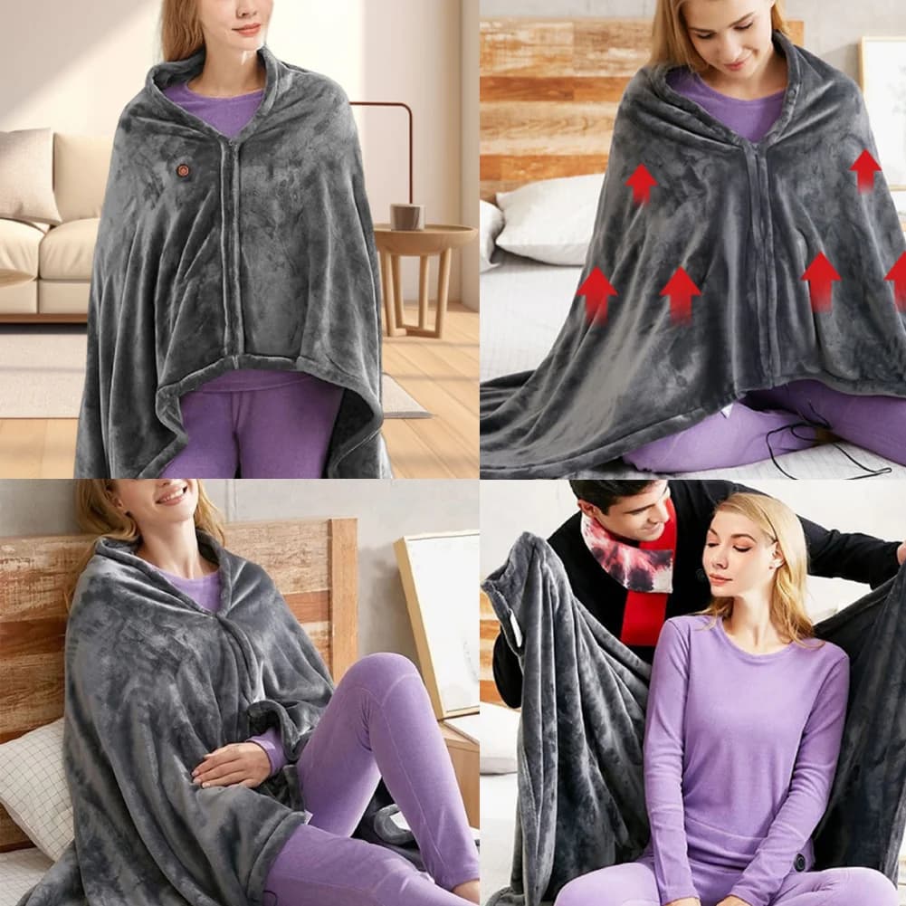 Coperta Elettrica USB 1/2 Pezzi, 3 Livelli di Riscaldamento, Coperta Riscaldata in Pile, Coperta Indossabile in Velluto Corallo per Casa e Ufficio