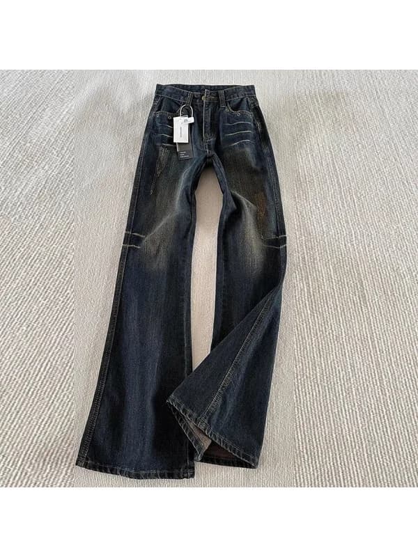 plus Size American Style Faded Bell Bottom Jeans Women's High Waist Slimming Hoof Pants Autumn New Arrival Fat MM