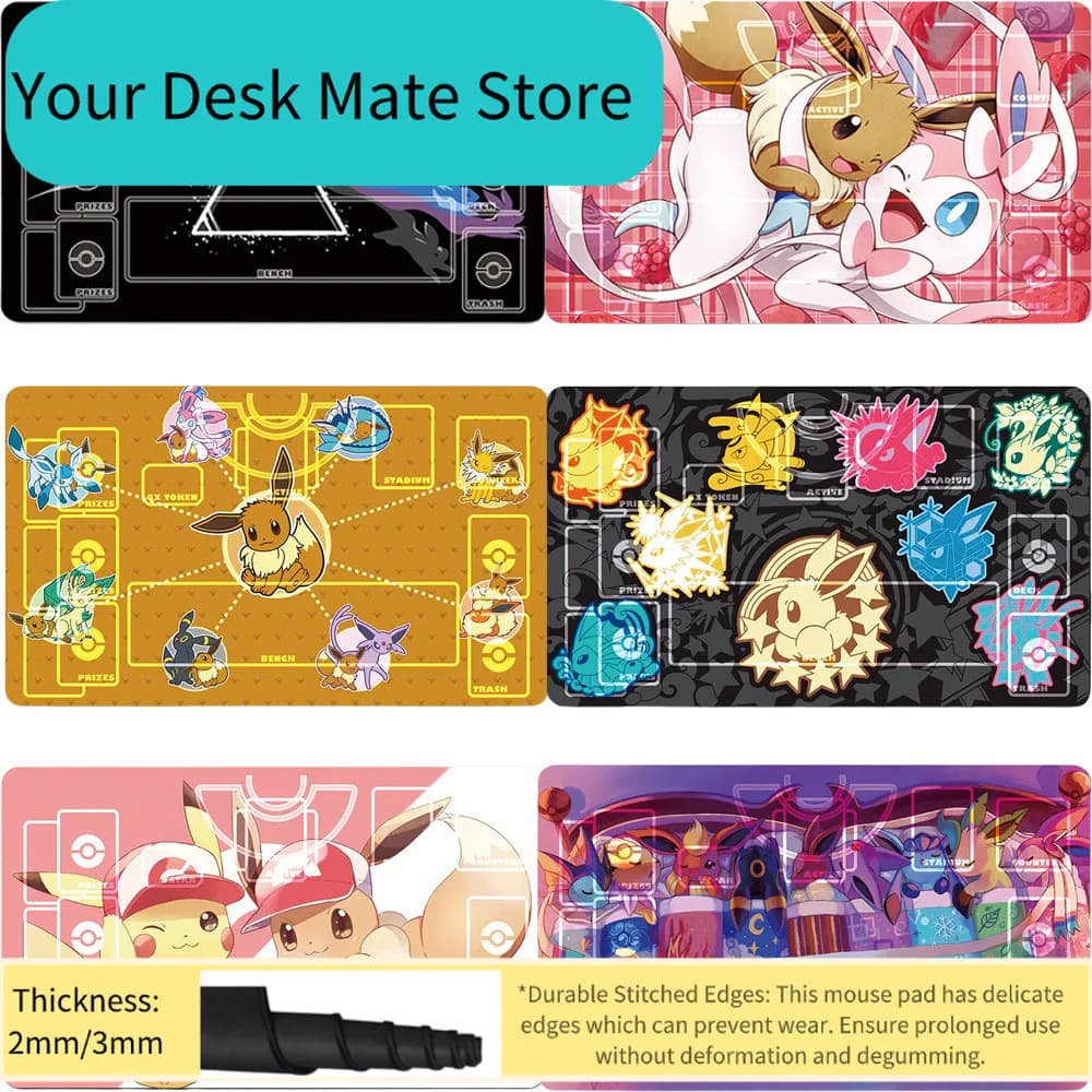 Tappetino per Carte Pokemon PTCG, Dedicato a Sylveon, Leafeon, Eevee, Pikachu, per Battaglie a Giocatore Singolo, Personaggi Anime