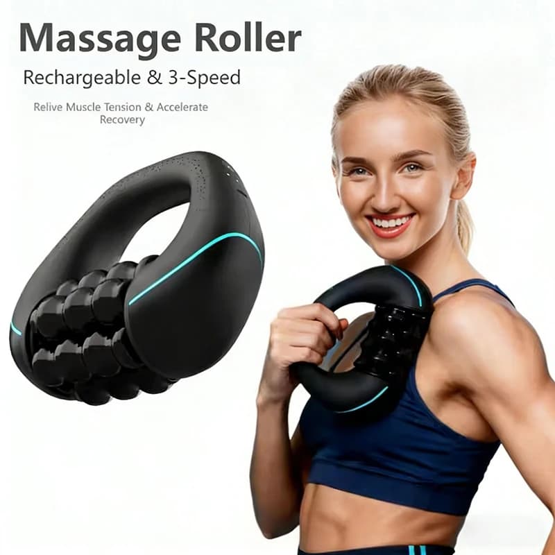 NEW Rechargeable Handheld Massage Roller Wheel Massager Muscle Gun Therapy 5-Speed Percussion Deep Tissue Back/Neck Pain Relief
