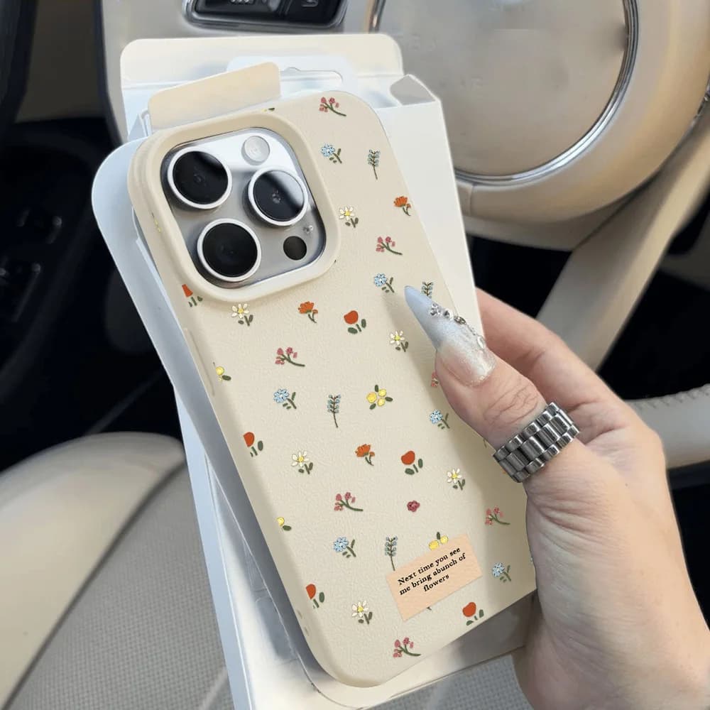 Colorful Small Floral Phone Case For iPhone 16 Pro Max Case 15 14 13 12 11 Pro Max X XS XR Leather Texture Soft Silicone Cover