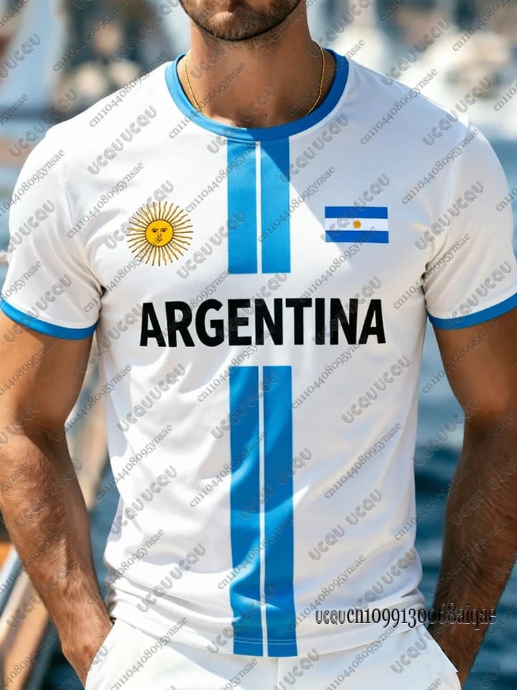 Summer New Argentina Flag Pattern Football Jersey For Men Casual Sports T-shirt Argentina Football Jerseys Unisex Train Uniform