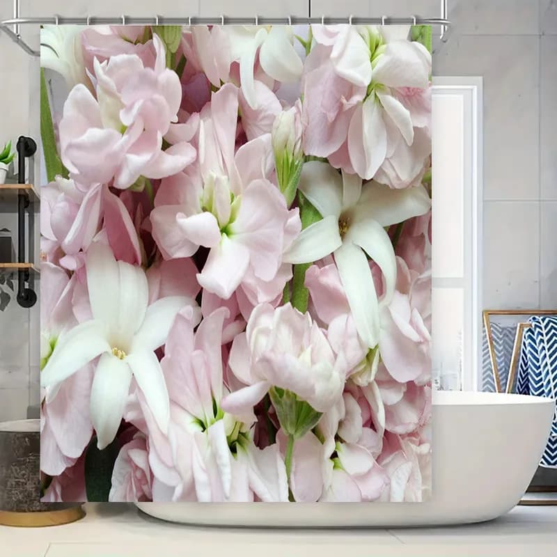 Pink White Flower Shower Curtain Decorative Home Bath Tub Bathroom Waterproof Fabric Washable Shower Curtains Decoration (180x24