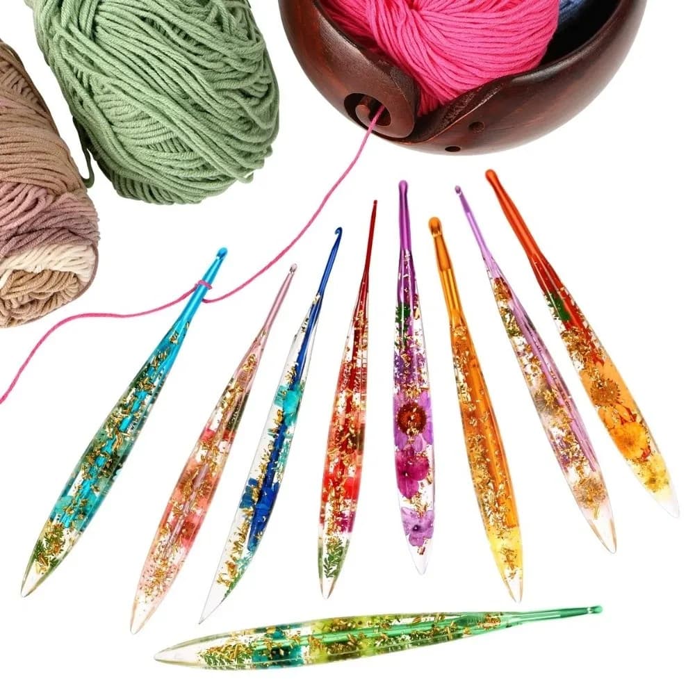 Useful Floral Resin Grips Crochet Hook 2.0-6.0mm Non-Slip Knitting Needle Knitting Tools Yarn Knitting Weave Needle Beginners