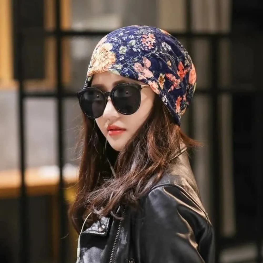 Turban Hat Floral Pattern Floral Lace Beanie Comfortable Breathable Stretch Slouchy Turban Soft Windproof Hood Daily Use