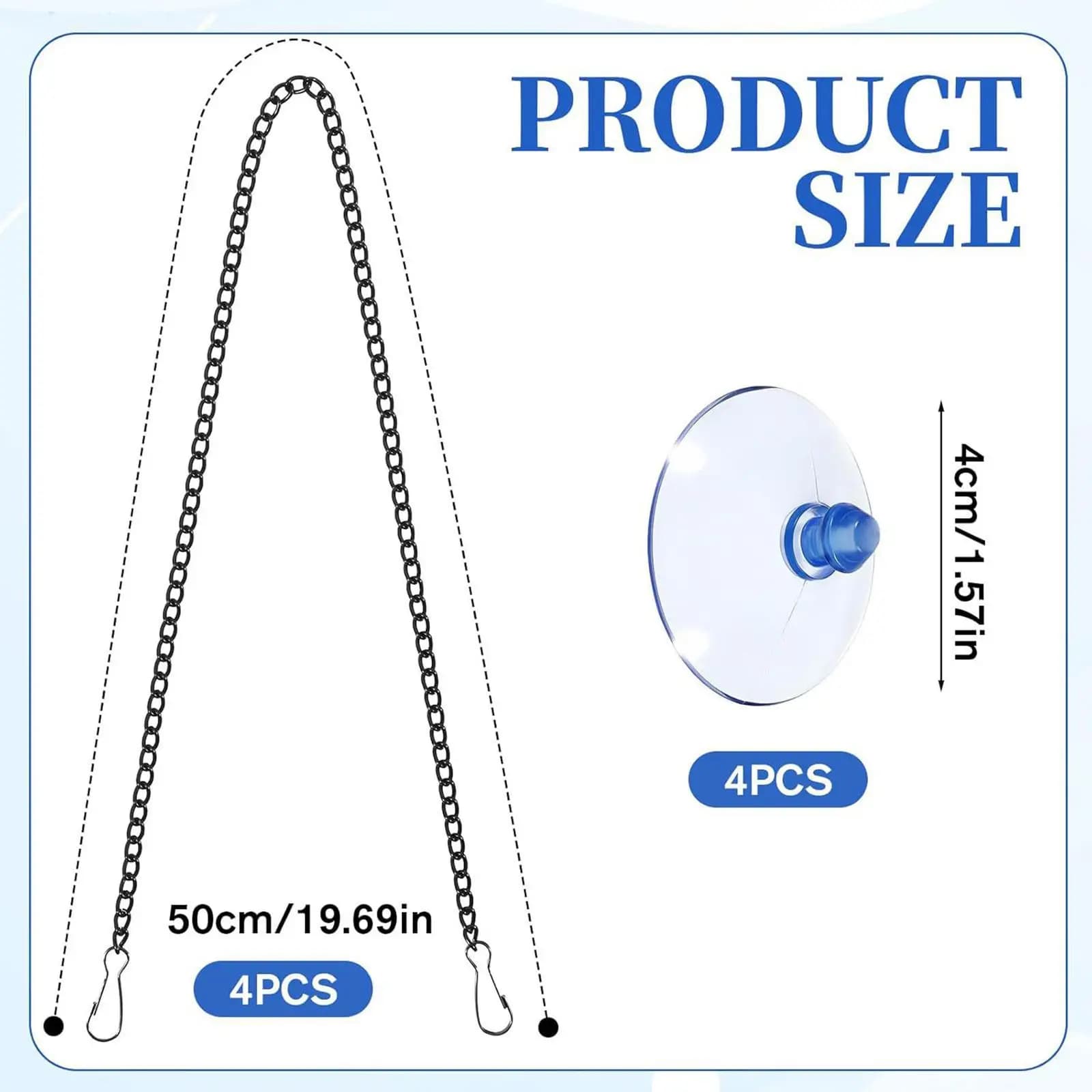 Catene Regolabili in Acciaio Inossidabile per Appendere Quadri, Decorazioni da Parete e Finestra con Ganci a Ventosa, Espositore per Acchiappasole in PVC