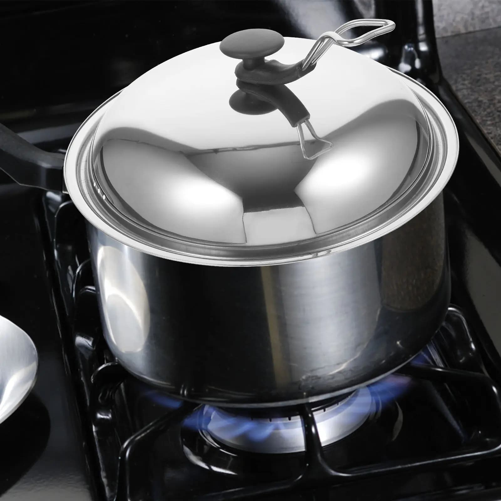Stainless Steel Universal Pot Lid Standing Design Kitchen Pan Cover Multi-Function Cooking Pot Lid Suitable Cast Iron Frying Pan