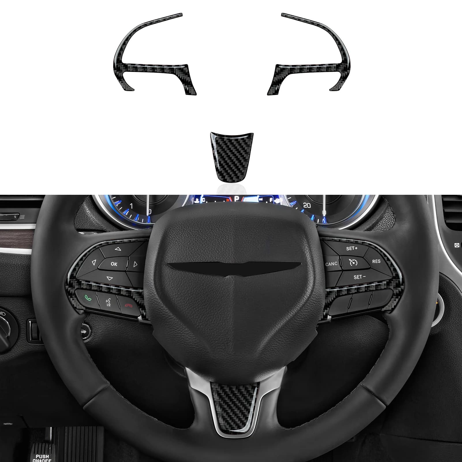 Adesivo interno in fibra di carbonio per rivestimento del pannello del volante dell'auto per Chrysler 200/ 300(2015-) Pacifica (2017- ) Voyager (2020-)