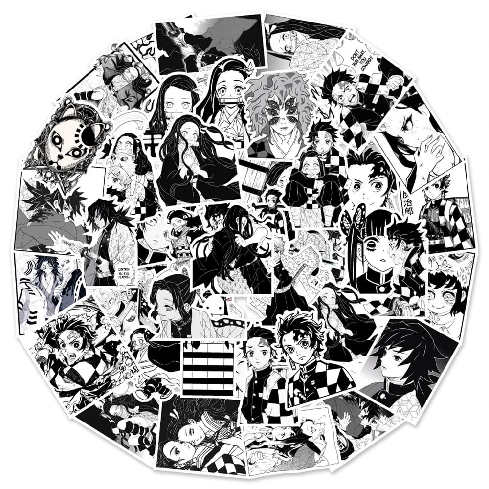10/30/50 Pezzi Adesivi Cartoon Demon Slayer in Bianco e Nero, Cool Decalcomanie di Kamado Tanjiro per Notebook, Telefono, Laptop, Adesivi Anime Classici