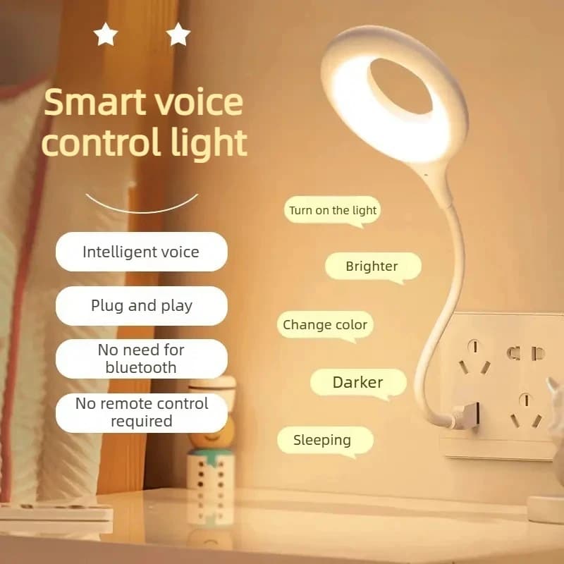 1/2 Pezzi Lampada LED Portatile USB con Versione Vocale in Inglese, Attivazione Sonora Intelligente, Protezione Occhi, Luce Notturna da Scrivania per Lettura