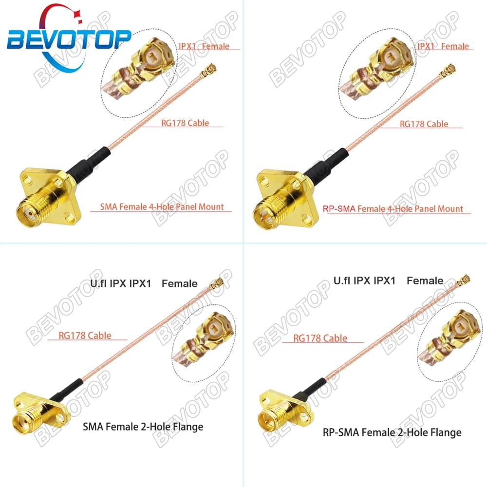 BEVOTOP 2 pz Cavo uFL/IPX-1 Femmina a SMA Femmina Pannello 4 Fori Antenna WIFI Cavo RF RG178 Pigtail Estensione