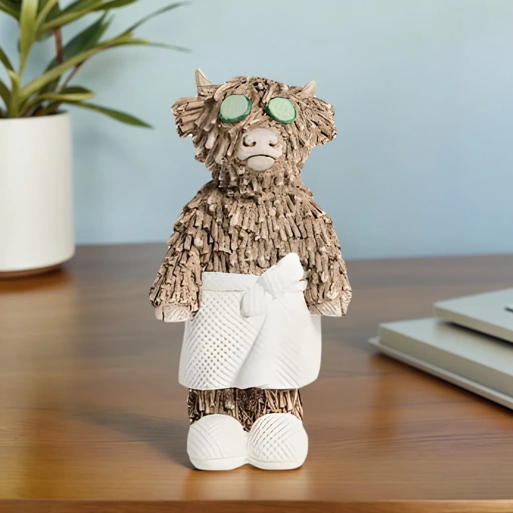 1 piece of cow heights wearing a robe with eyes attached to the cucumber statue - Extensive decoration for home desktop, suitable for indoor and outdoor decoration, party decoration, home, living room, bedroom, showcase, creative gift