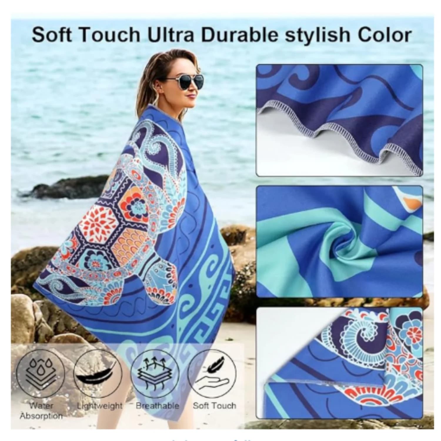 Asciugamano da spiaggia URAQT, morbido super assorbente, ad asciugatura rapida, grande, leggero, senza sabbia, per il nuoto, 140x180 cm