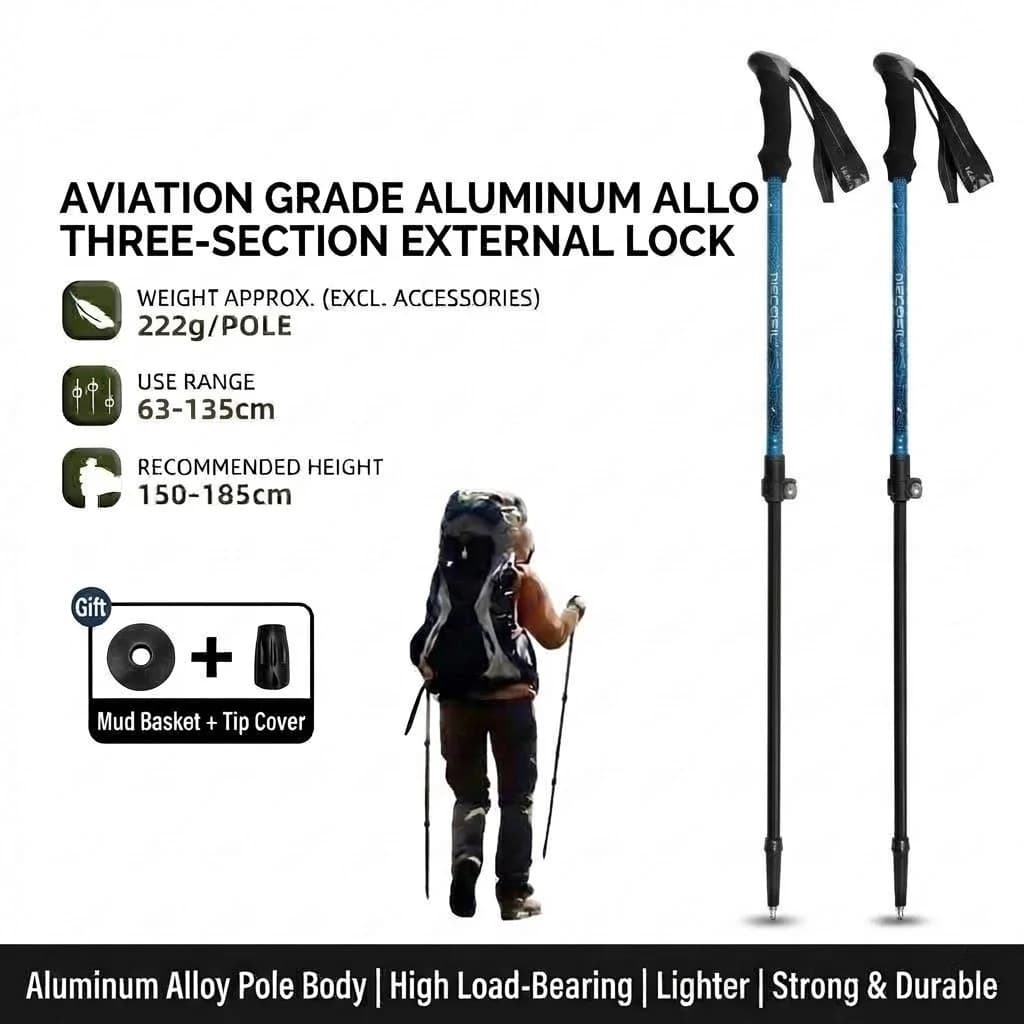 Nordic Hiking Trekking Poles-2pcs Shock-absorbing and Quick-locking Systems Extendable Foldable Ultra-lightweight Hiking Sticks
