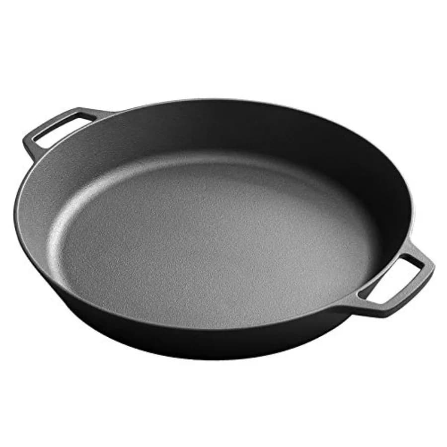 Padella da campeggio per esterni: in ghisa pretrattata, 17 pollici, con doppio manico, nera, adatta per forno, grill, piano cottura e induzione