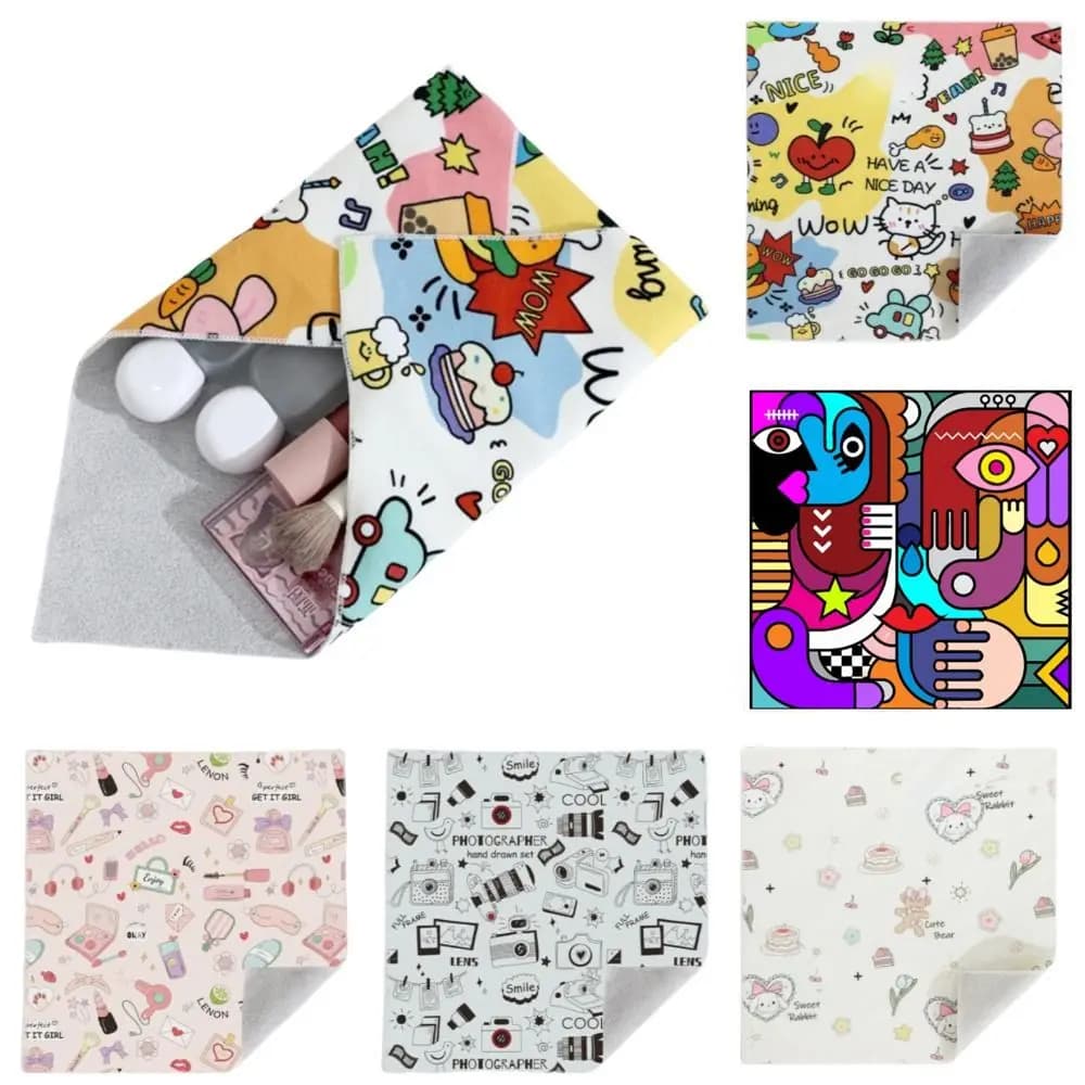 Reusable self-adhesive square protective bag with hundreds of stickers, camera lens organizer, cute laptop bag for cosmetics