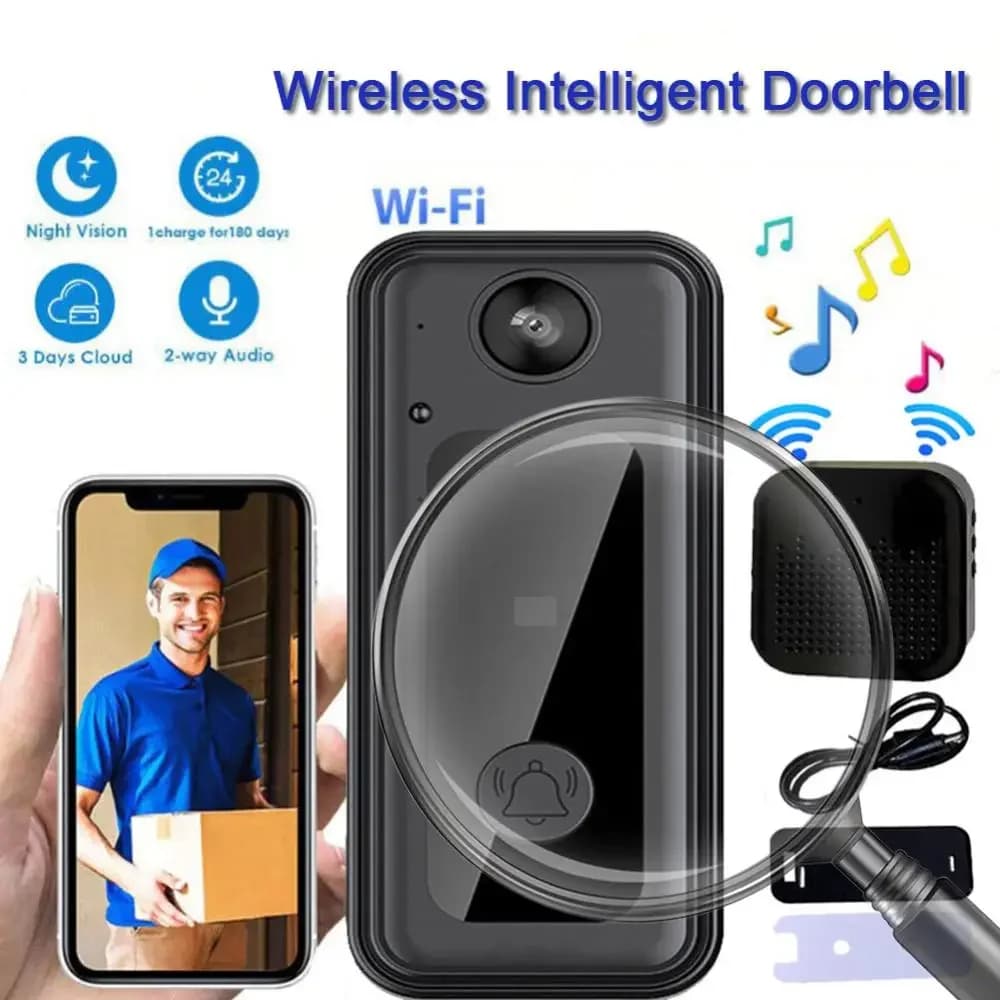 M3 Campanello citofono visivo wireless Smart WiFi Audio video bidirezionale Campanello LED HD Visione notturna Mini telecamera di sicurezza Campanello per porta
