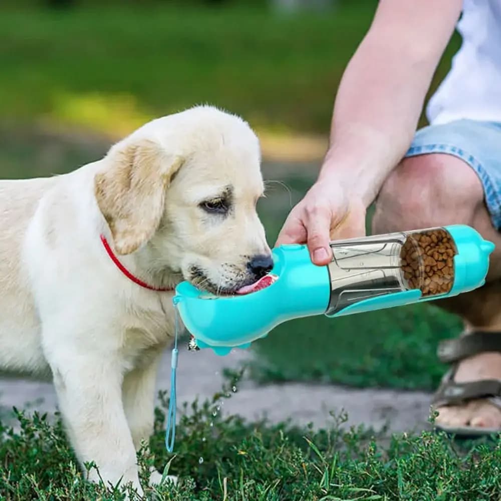 300/500ml Pet Water Food Dispenser 3 in 1 Leak Proof Pet Dog Water Bottle with Trash Bag Box and Shovel Dog Food Feeder Cat