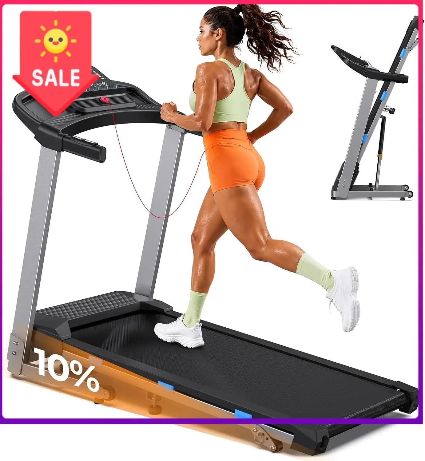 Foldable Treadmills for Home with 10% Incline, 400 LBS Capacity | 3.5HP Quiet Running Treadmill, 40" x 16" Wide Belt, Max 7.6