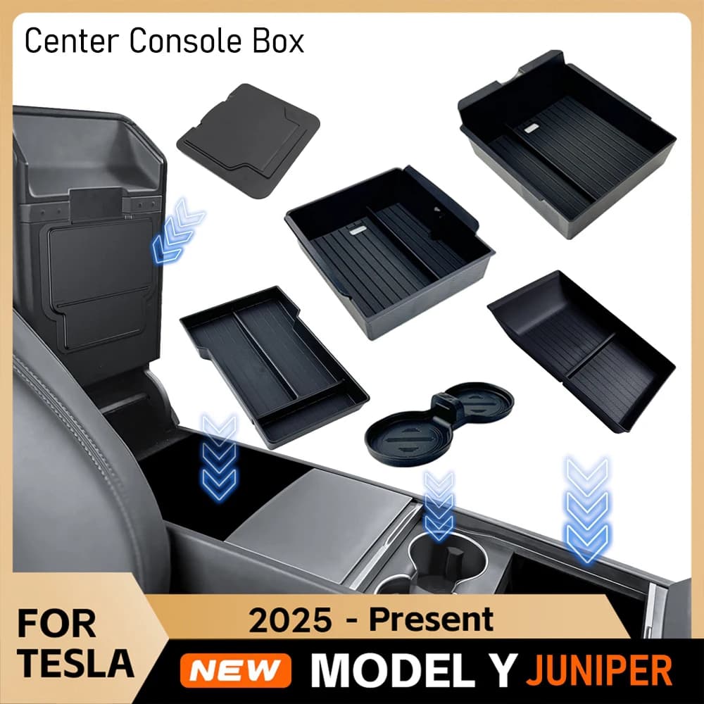Organizer tray for Central Console for Tesla Model Y Juniper 2026 2025 - Accessories Glass Holders, Armrest, Hidden Bearing, Container Inserts