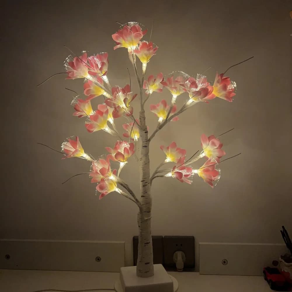 Lampada da tavolo a LED 24 LED a forma di camelia e betulla - Luce notturna da interno per casa, camera da letto, matrimoni e decorazioni natalizie