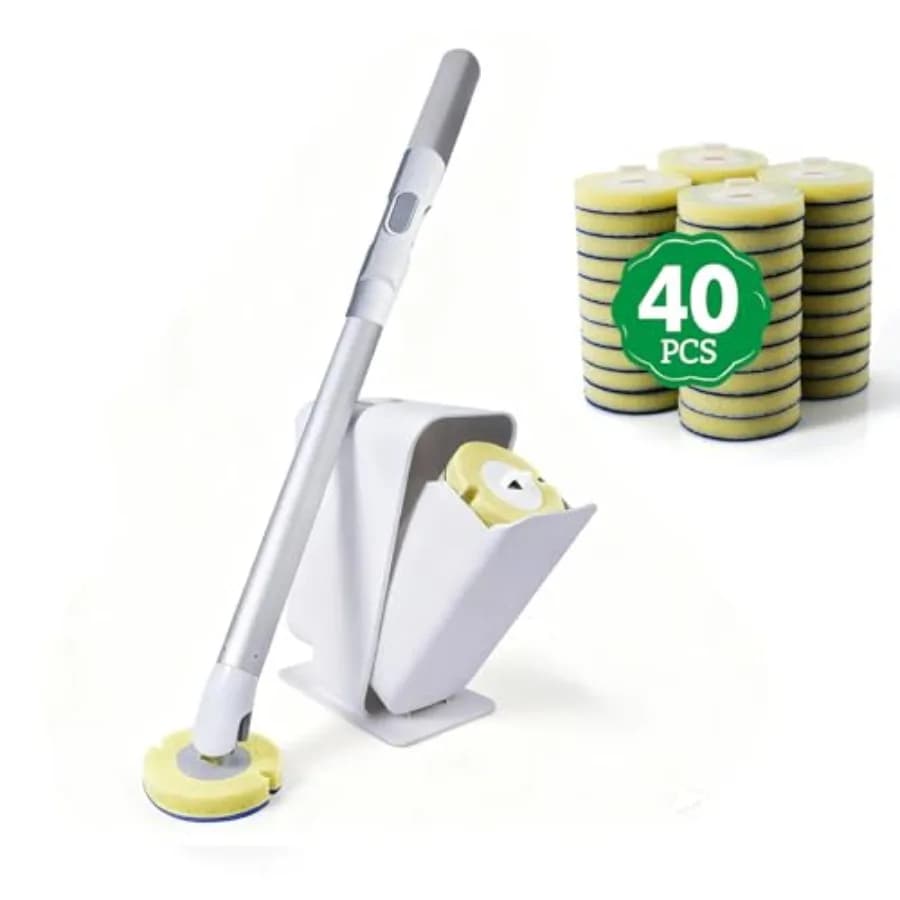 Kit Spazzola per WC Usa e Getta con 40 Ricariche, Bacchetta Leggera per la Pulizia del WC, Spazzola Senza Contatto con Supporto ad Apertura Automatica, Perfetto per