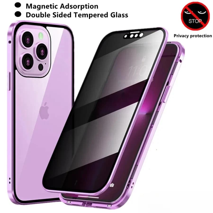 Custodia ad adsorbimento magnetico bifacciale anti-peeping per iPhone 17 16e 15 14 13 12 11 Pro Max XR Privacy Screen Cover antiurto