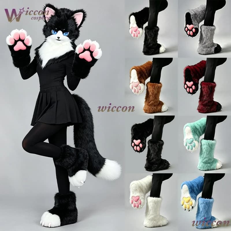 Furry Fursuit Partial Costume Japanese Canine Animal Mask Paws Tail Half Set Deluxe Cosplay Outfit Halloween Cosplay Fursuit