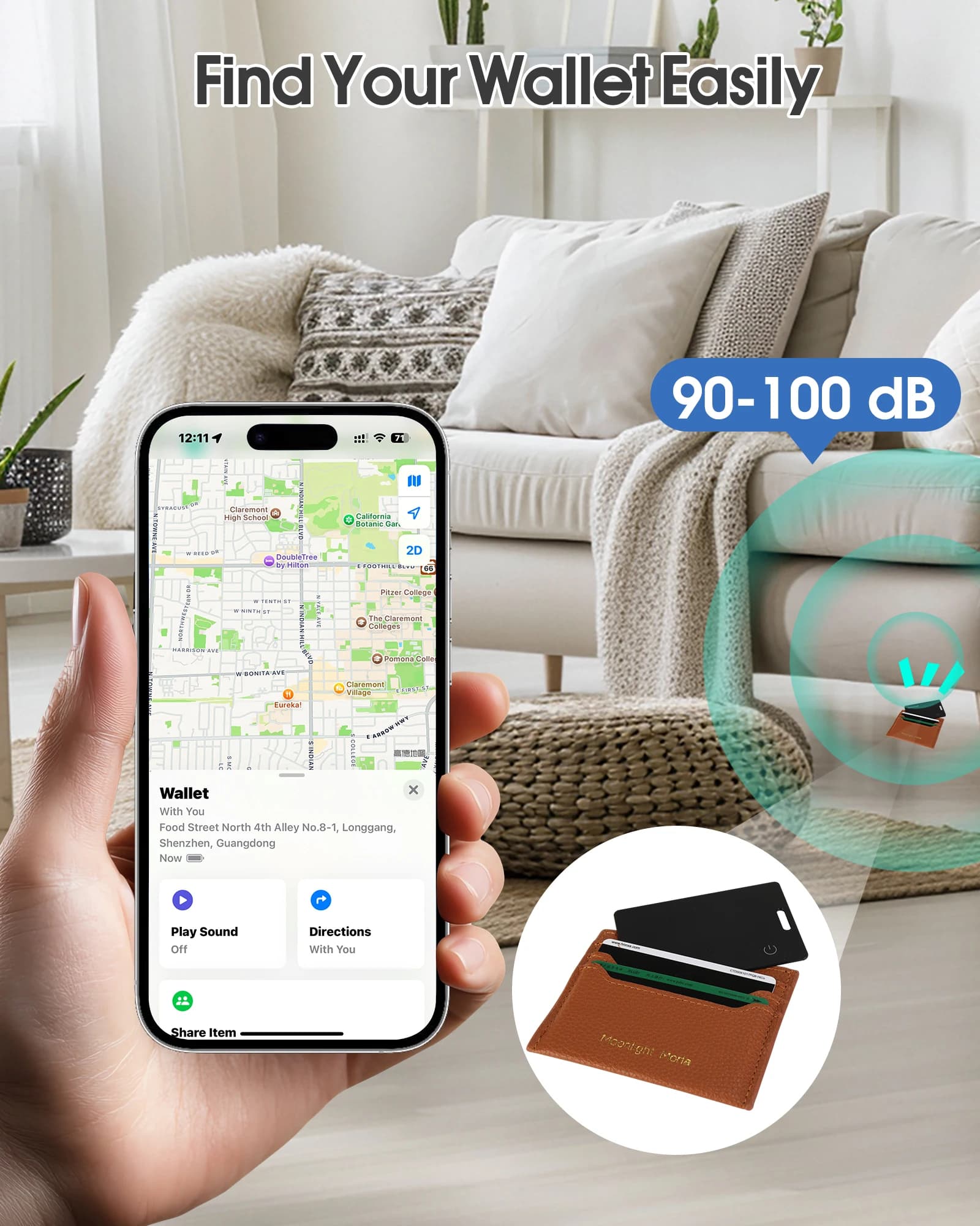 Ultra Thin Wireless GPS Card Locator Find My Tracker Smart Anti-Lost Device Card for Key Wallet Pet Cat Dog For iOS iPhone