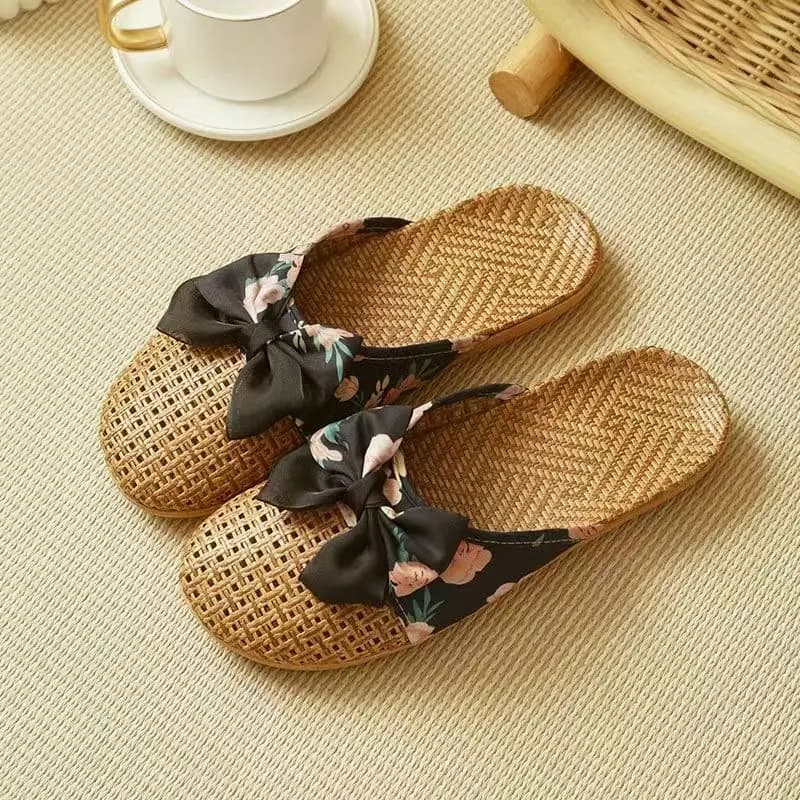 Ciabatte da donna in lino con fiocco e punta chiusa, in tessuto intrecciato, nuove estive, leggere, antiscivolo, traspiranti, silenziose per la casa