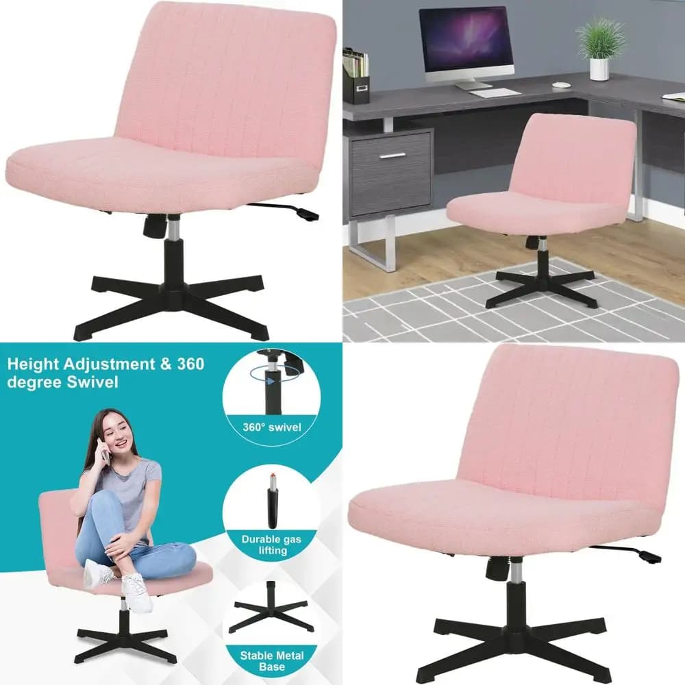 Sedia da ufficio regolabile e girevole con braccioli, senza ruote, adatta per scrivania, giochi al computer, ufficio domestico e lettura (rosa)