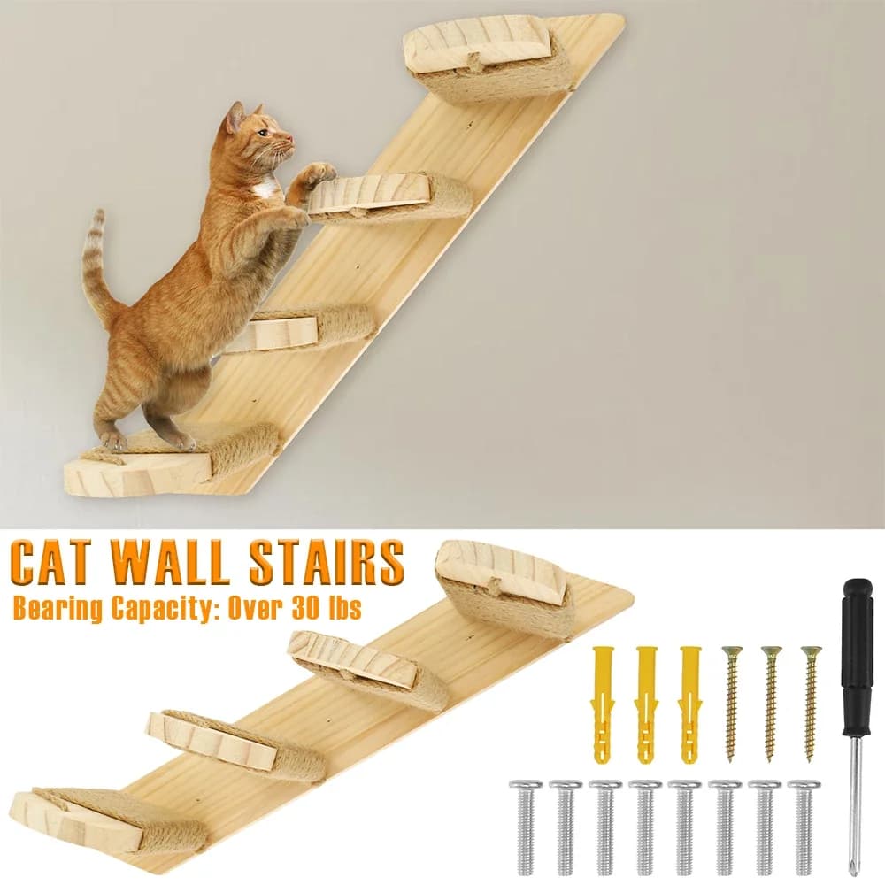 Wall stairs for cats Four step stair wall mounted climbing rack for wooden cats with sisal rope Pet furniture for jumping cat platform