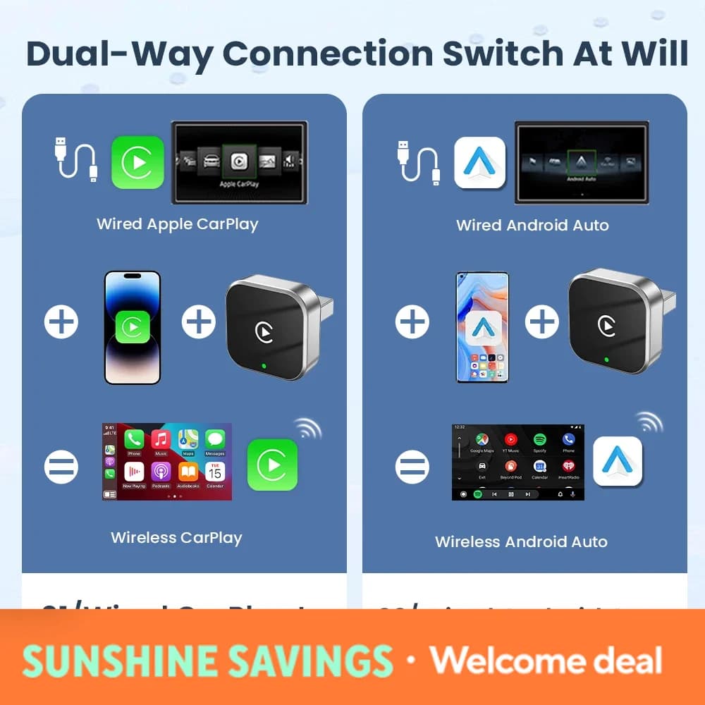 V9 2 in 1 5G WIFI for Iphone Android Phone for Volvo Benz Mg Kia Chery Ope Carplay Wireless Adapter Android Auto Smart Dongle