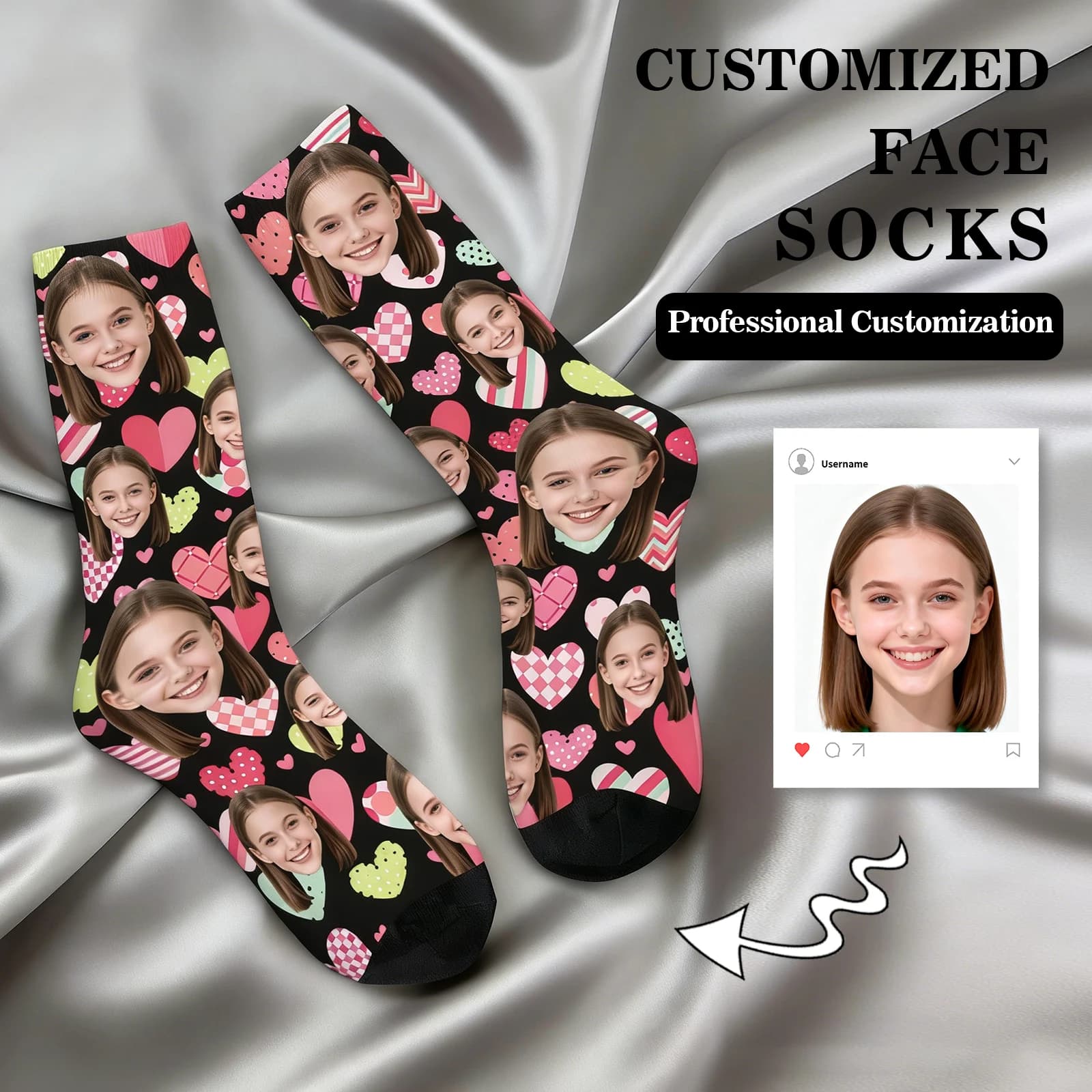Calzini personalizzati a forma di viso LOVE, calzini personalizzati fai da te unisex, calzini con foto personalizzata, calzini con immagine, calzini personalizzati come regalo