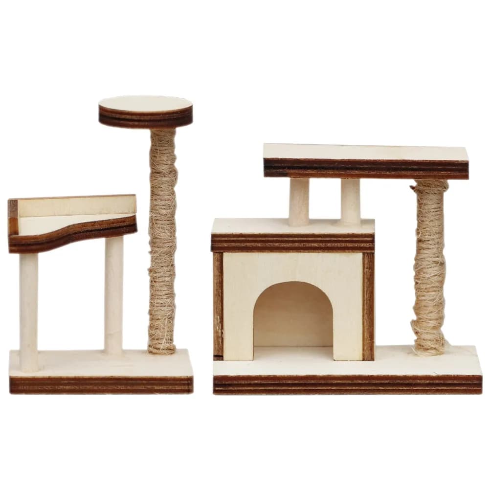 2 Pezzi Miniature di Alberi per Gatti in Legno, Realistici, Scala 1:12, Ornamento per Mobili, Accessori per Mini Casa, Mini Strutture per Arrampicata per Gatti in Legno