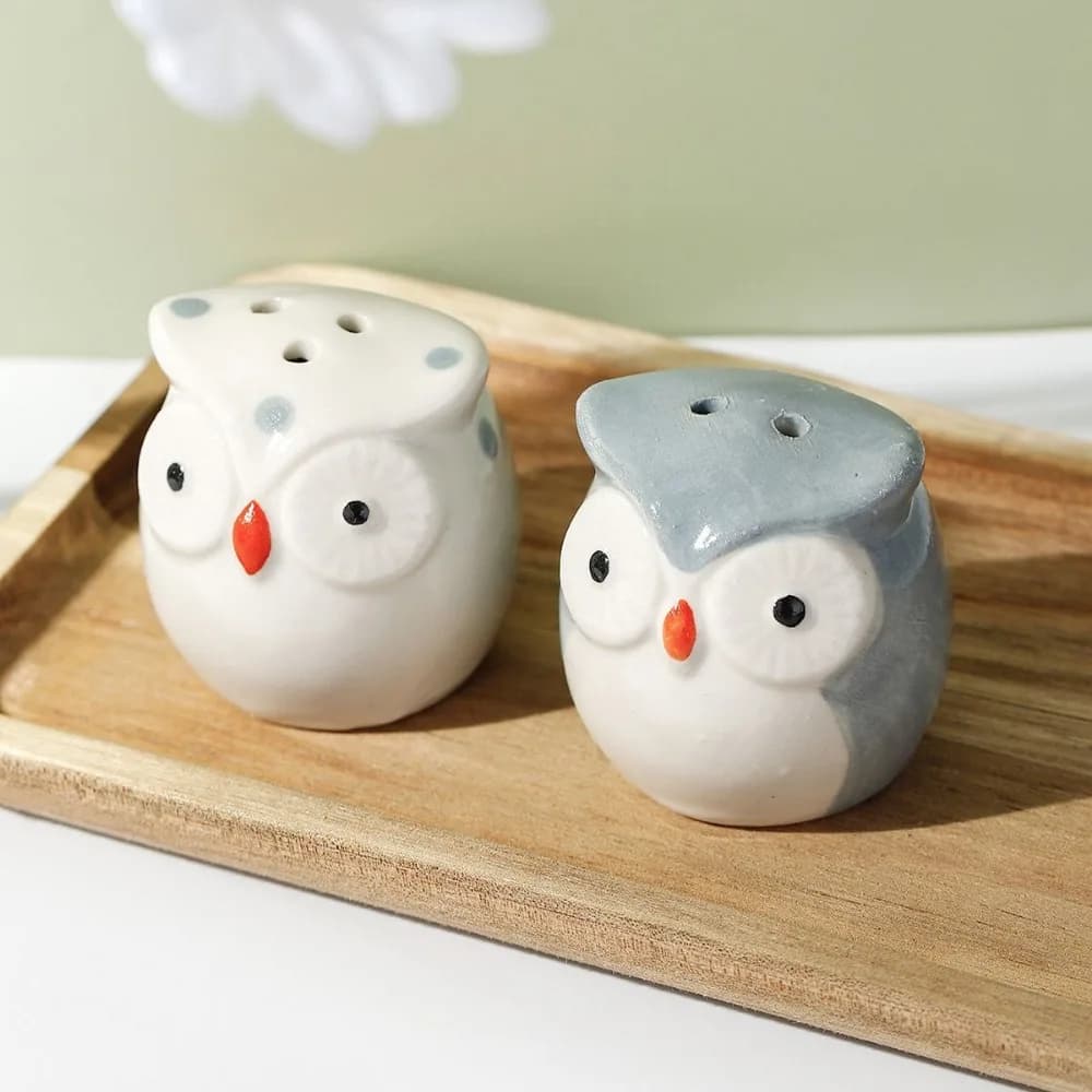 1 paio di bottiglie di condimento per gufo, set di supporti per pepe in ceramica, cartone animato, animale, elefante, barattolo di condimento, uccello coreano, cucina, regalo per la casa