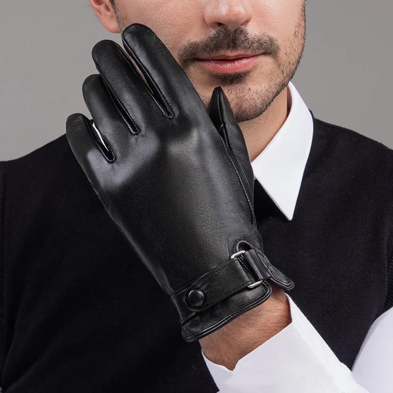 Guanti da uomo in vera pelle di pecora, guanti alla moda per guida e equitazione, guanti sportivi invernali caldi in velluto per uomo