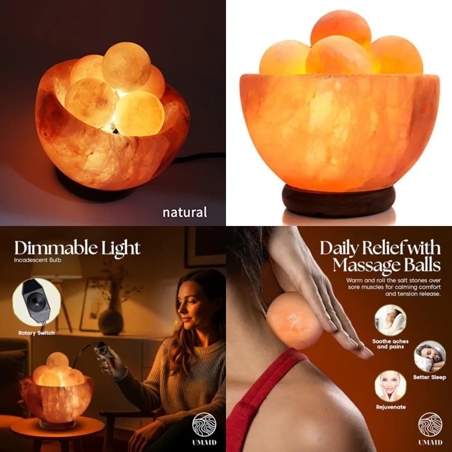 Lampada di Sale dell'Himalaya con 6 Sfere, Lampada Dimmerabile in Sale Rosa dell'Himalaya per Camera da Letto, Scrivania e Sala di Meditazione